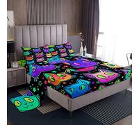 Set di biancheria da letto per gatti carino gatto stella set di biancheria da letto per bambini ragazzi ragazze carino gattino arcobaleno lenzuola di colore traspirante amante dei gatti regalo lenzuo