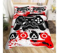 Set di biancheria da letto per giocatori Set copripiumino da gioco ultra morbido nero rosso per videogiochi Gamepad Set di copertura per trapunte traspirante Game Constroller Tie Dye