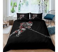 Set di biancheria da letto per hockey su ghiaccio, per bambini, ragazzi, ragazze, giocatori, hockey su ghiaccio, con stampa e copripiumino nero, per sport, hobby, copriletto, decorazione per la stanza