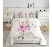 Set di biancheria da letto per letto 230x220cm con torre Eiffel, elegante parigi, ballerina elegante, set da letto per balletto francese, in microfibra, con inserto trapuntato, colore: rosa