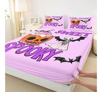 Set di biancheria da letto per letto king size, motivo zucca, lanterna, fantasmi, 4 pezzi, per bambini, ragazze e ragazzi, con tasca profonda e 2 federe, viola e arancione