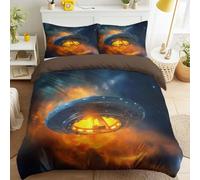 Set di biancheria da letto per letto singolo 135 x 200 cm, colore marrone scuro, per camera da letto per ragazzi e ragazzi, fantasia misteriosa e cosmica, biancheria da letto in morbida microfibra