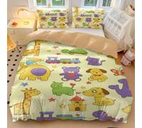 Set di biancheria da letto per letto singolo, con copripiumino e motivo dinosauro in stile cartone animato, castello e treno, in morbida microfibra, perfetto per la camera di bambini e ragazzi (stile