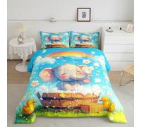 Set di biancheria da letto per letto singolo con elefanti, per la doccia, con motivo acquerello, arcobaleno, fiori, nuvole, trapuntato, per bambini, adolescenti, ragazze, 1 federa
