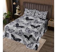 Set di biancheria da letto per letto singolo, con motivo farfalle e falene selvatiche, 2 pezzi, con 1 federa, in stile gotico, colore: nero e grigio