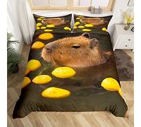 Set di biancheria da letto per letto singolo, motivo: capibara che fa il bagno nelle sorgenti termali, con topo, roditori, animali, per bambini e adolescenti, divertente, 2 pezzi, regalo per uomini e