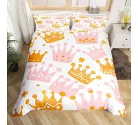 Set di biancheria da letto per letto singolo, motivo corona rosa con cartoni animati, per bambini, ragazze e ragazzi, romantico stile principessa, decorazione per camera da letto, motivo graffiti a