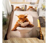Set di biancheria da letto per letto singolo, motivo mucca scozzese, per bambini, ragazze e ragazzi, stile rustico, decorazione per camera da letto, divertente, con simpatico animale, (senza piumino