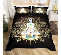 Set di biancheria da letto per meditazione yoga King Trippy Seven Chakra Comforter Cover Hamsa All Seaing Eye Set letto Neon Gold Lotus Mandala Copripiumino nero indiano Hippie Chakra Quilt Cover 3