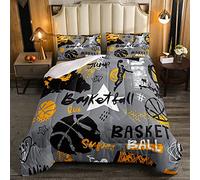 Set di biancheria da letto per pallacanestro/trapunta per acquerello, 3 pezzi, per bambini, ragazzi, adolescenti, sport, gioco, consolatore grigio, arancione, nero, piumino, 3 pezzi, 230x220cm