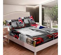 Set di biancheria da letto per ragazze Big Ben con angoli rossi per cabina telefonica, per donne e uomini, grigio con Regno Unito, set di lenzuola Inghilterra Cityscape London Bridgeletto singolo