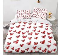 Set di Biancheria da Letto per Ragazze con Cuore Rosso,Copripiumino Matrimoniale con Stampa di Un Motivo D'Amore Rosso Disegnato a Mano e Federa,Dolce e Romantico Copripiumino Morbido con Chiusura a