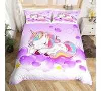 Set di biancheria da letto per ragazze con unicorno, per letto singolo, con stampa di animali, set di biancheria da letto per letto da donna, set di biancheria da letto con unicorno magico e cuore,