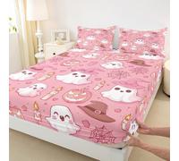 Set di biancheria da letto per ragazze e ragazzi a tema Halloween, zucca, lanterna, fantasmi in stile cartone animato, decorazione per la camera, set con 1 federa, senza top piatto, per letto singolo