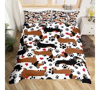 Set di biancheria da letto per ragazze e ragazzi con cane bassotto con grazioso copripiumino rosso con cuori e zampe di animale, decorazione per la camera da letto, copripiumino per letto matrimoniale