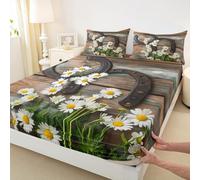 Set di biancheria da letto per ragazze e ragazzi, motivo castello con fatina, lenzuolo con angoli, stile rustico con margherite, colore marrone, con 2 federe, senza parte superiore, king size