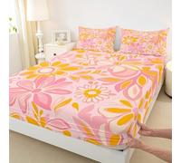Set di biancheria da letto per ragazze e ragazzi, motivo floreale anni '90, con lenzuolo con angoli, stile shabby chic, decorazione per la stanza, con 2 federe, senza parte superiore, matrimoniale