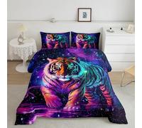 Set di biancheria da letto per ragazze e ragazzi, motivo tigre, per letto singolo, con stampa 3D animalier, decorazione per la camera da letto, set copripiumino viola con inserto/trapunta 2 pezzi