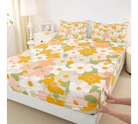 Set di biancheria da letto per ragazze e ragazzi, stile rustico, con lenzuolo con angoli, motivo floreale shabby chic, decorazione per la stanza, con 2 federe, senza parte superiore, king size