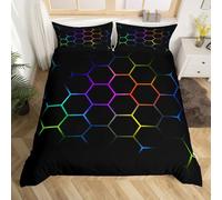 Set di biancheria da letto per ragazzi con copripiumino a nido d'ape, geometria esagonale, per bambini e adolescenti, colorato, viola, arancione, giallo, nero, 2 pezzi, per letto junior/culla