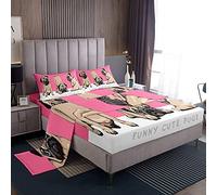 Set di biancheria da letto per ragazzi e ragazze amanti dei cani, vari disegni di cuccioli carlino e bulldog 3D, colore rosa, con 1 lenzuolo piano + 1 lenzuolo con angoli + 1 federa, per letto singolo