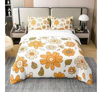Set di biancheria da letto per ragazzi e ragazze con motivo a margherite anni '90, copripiumino hippie floreale con fiori arancioni, decorazione per la camera da letto dei bambini, 3 pezzi, per letto