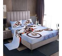 Set di biancheria da letto per ragazzi e ragazze con motivo motocross Rider Extreme Sports, 1 lenzuolo piano + 1 lenzuolo con angoli + 2 federe, per letto matrimoniale