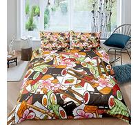 Set di biancheria da letto per sushi giapponese con copripiumino per bambini in stile giapponese Kawaii salmone Tempura Caviale Copripiumino 3 pezzi King Size