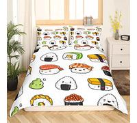 Set di biancheria da letto per sushi in stile giapponese, biancheria da letto e biancheria per bambini, ragazzi e ragazze, copripiumino per bambini, con motivo cartone animato, giapponese, sushi e