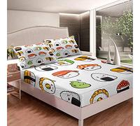Set di biancheria da letto per sushi Set completo di lenzuola carino per ragazze Ragazzi Cartoon Lenzuolo con angoli in stile giapponese Morbido copriletto in microfibra Kawaii 3 pezzi matrimoniale