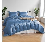 Set di biancheria da letto premium in bambù biologico LINENWALAS 4 pezzi con 1 copripiumino, 1 lenzuolo con angoli e 2 federe - Il più morbido, rinfrescante e perfetto per la cura della pelle (Blu