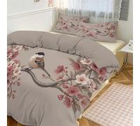 Set Di Biancheria Da Letto Rami Di Fiori Di Prugno Uccelli, Morbida 2 Pezzis Biancheria Da Letto Stile Cinese Retrò per Ragazze E Ragazzi Con Chiusura Lampo E 1 Federe, 135x200cm