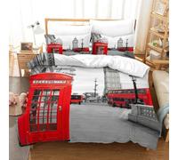 Set di biancheria da letto retrò con autobus rosso, cabina telefonica rossa, Big Ben, vista sulla strada della città britannica, copripiumino singolo 140x200 copripiumino london