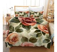 Set di Biancheria da Letto Retrò con Rose e Chiusura a Cerniera,Copripiumino 260X220 Reversibile con Fiori Rossi,Rosa e Arancioni Vintage Dipinti a Olio,Lussuoso Ed Elegante Set di Copripiumini per