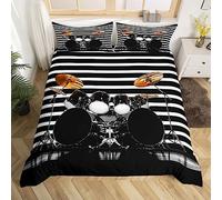 Set di biancheria da letto Rock Drum Set di biancheria da letto super king size con motivo geometrico a righe geometriche, set di biancheria da letto moderno Funk Drummer, copripiumino e copripiumino