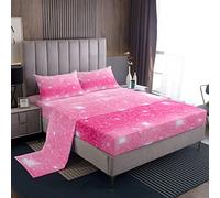 Set di biancheria da letto rosa galassia, per ragazzi e ragazze, con glitter pastello, stelle scintillanti, lenzuolo con angoli, 1 lenzuolo per letto singolo