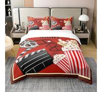 Set di biancheria da letto singolo in 100% cotone, motivo vintage cinema, biglietti per il cinema, per bambini, ragazze, ragazzi, con 1 federa, colore: giallo