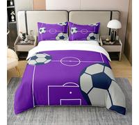 Set di biancheria da letto singolo per bambini con motivo campo da calcio, per ragazzi e ragazze, in 100% cotone, traspirante, colore: viola scuro, decorazione per la camera