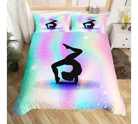 Set di Biancheria da Letto Singolo Space Star Glitter, Copripiumino Ginnastica Regali Ginnasta per Ragazze Bambini, Copripiumino per Amanti della Ginnastica Tie Dye Cielo Stellato Copriletto