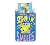 Set di Biancheria da Letto SpongeBob SquarePants 100% Cotone | Copripiumino per Letto Singolo per Bambini 140x200 cm + Federa 60x65 cm | Stampa Cartone Animato "Serve Up Smiles" | Morbido e