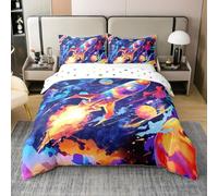 Set di biancheria da letto super king size, 100% cotone, colorato, motivo: razzo con pianeti, per bambini, ragazze, adolescenti, acquerello, galassia, graffiti, copripiumino da sogno, 2 federe (senza