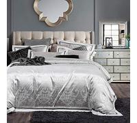 Set di Biancheria da Letto tfbhl Grigio, copripiumini Doppi Bianchi Set, coperture per Piumini Doppie di Cotone Set di Biancheria da Letto di Seta in Raso Jacquard 4pcs Letto Doppio Argento