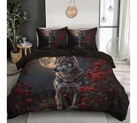Set Di Biancheria Da Letto Un Lupo Maschio Sotto La Luna Piena, Copripiumino Con Creature Fantastiche 3 Pezzis, Comprendente 1 Copripiumino 240x220cm + 2 Federes, Nero