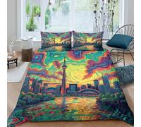 Set Di Biancheria Da Letto Urban Landscape, Morbida Microfibra Con Chiusura Federa Per Ragazzi E Ragazze， Facile Da Pulire (Art Architecture -Double（200x200cm）)