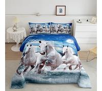 Set di biancheria daper cavalli al galoppo Set di piumini adolescenti ultra morbido carino animale piumino Kawaii fattoria cowboy blu Trapunta inserto trapunta set camera doppia trapunta set