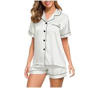 Set di biancheria intima con reggicalze e pigiama, abito corto, da notte, da donna, in raso, da notte, bianco, 4XL