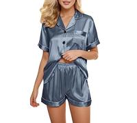 Set di biancheria intima con reggicalze e pigiama, abito corto, da notte, da donna, in raso, da notte, Blu marino, 3XL