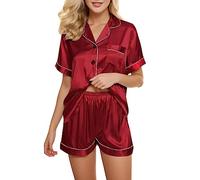 Set di biancheria intima con reggicalze e pigiama, abito corto, da notte, da donna, in raso, da notte, Colore: rosso, 3XL