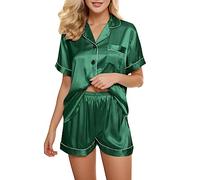 Set di biancheria intima con reggicalze e pigiama, abito corto, da notte, da donna, in raso, da notte, verde, L