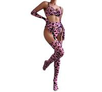 Set di biancheria intima da donna, in pizzo, con cavallo aperto, lingerie, biancheria da notte seducente, body rosso da donna, Colore: rosa., L